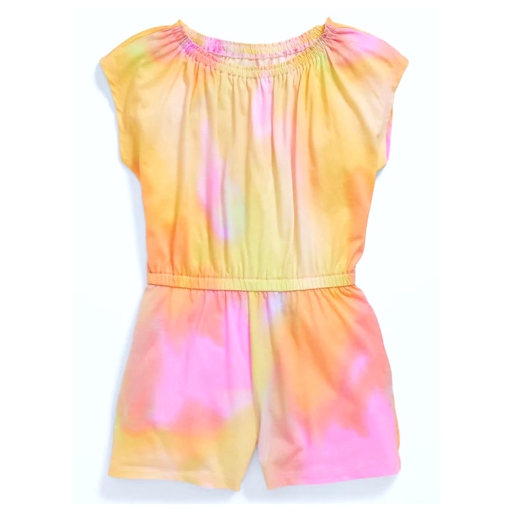 Colourful Short-Sleeve Tie-Dye Jersey-Knit Romper | L (10-12)